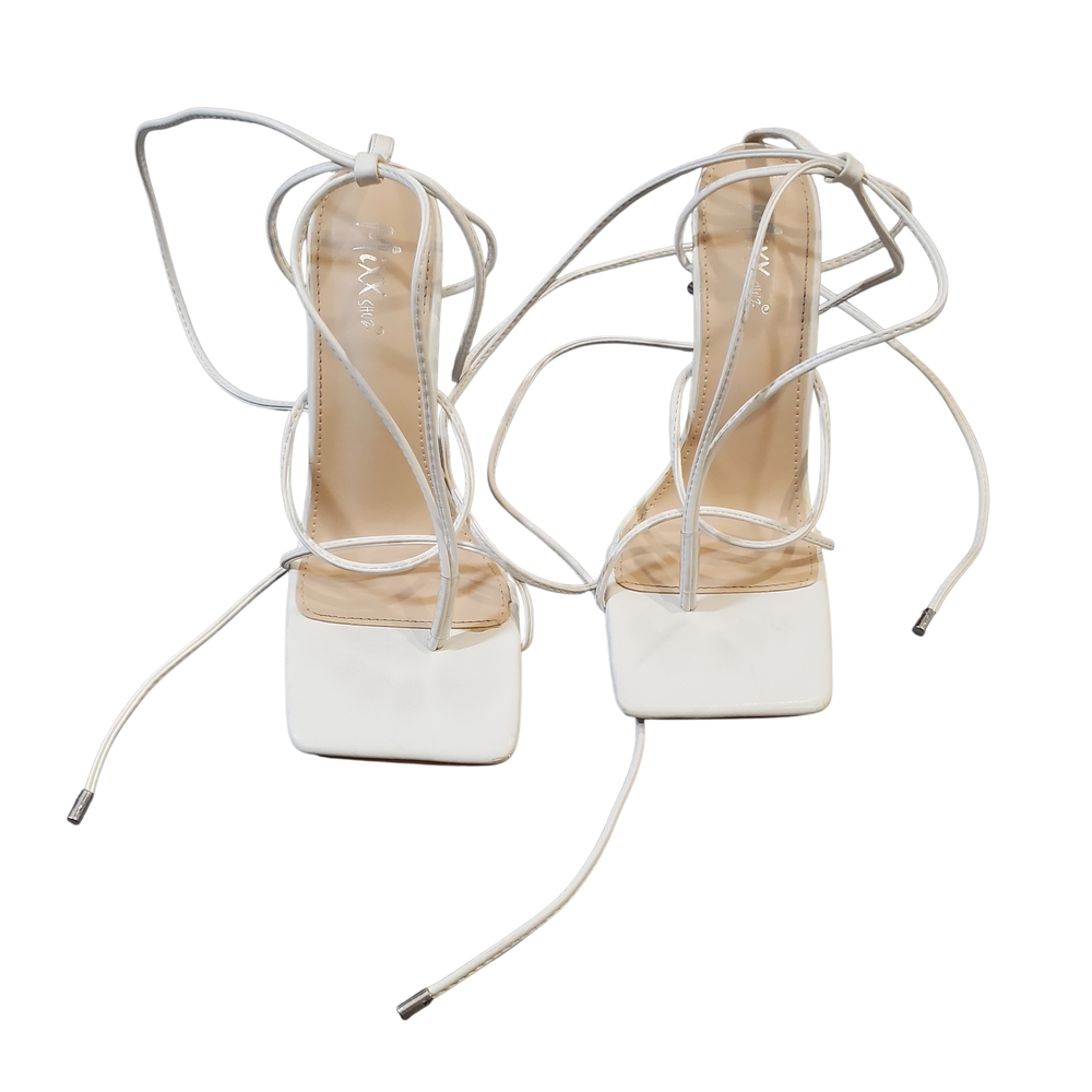 Mixx Shuz Lace Up Heels Size 9 White Strappy Thong Stiletto Heel Sandals